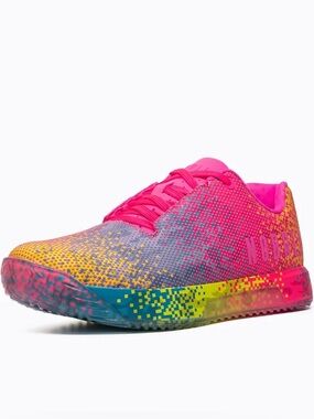 NOBULL | Unisex Bright Pink/Rainbow Glitch Training Shoe Pink Laces Mens 8.5 W10